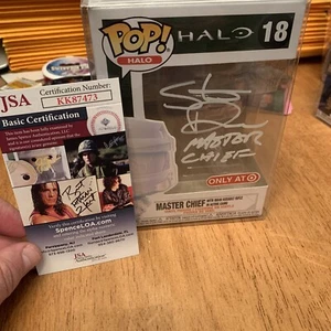 Halo Steve Downes firmato Master Chief Funko Pop variante 18 mimetica auto JSA COA - Foto 1 di 12