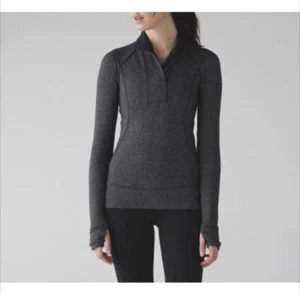 Lululemon Pullover Think Fast Quarter Zip Gray Black Herringbone Sweatshirt Sz 8 - Picture 1 of 12