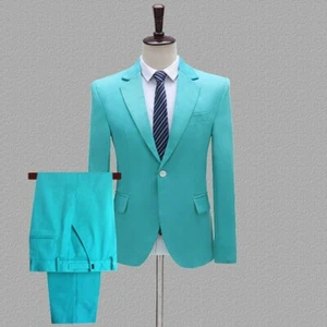 Para hombres Traje de Pecho Único Chaqueta Pantalones Muesca Solapa Blazer Baile de graduación Fiesta Liso - Imagen 1 de 19