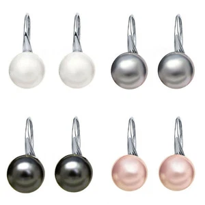 4 Pairs 10mm Round White Pink Gray Black South Sea Shell Pearl Silver Earrings - Picture 1 of 5