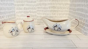 4 Pc Lot Royal Seasons Stoneware Sugar Cream Gravy Boat W Saucer Snowman - Bild 1 von 5