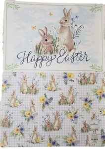 Set of 2 Reversible Plastic Placemats,12x17",2 BUNNIES & FLOWERS,HAPPY EASTER,HL - Picture 1 of 21