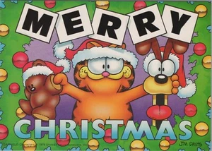 Garfield Christmas Santa Hats Pooky Odie Ornaments Balls postcard LP7 - Picture 1 of 2