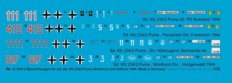 Peddinghstampa 1/35 3345 4 Sd. Auto 234/2 Puma,Fronte Occidentale E Orientale - Immagine 1 di 1