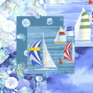 Coastal Breeze 30 4" fabric squares quilt sailboats ocean 100% cotton quilting - Picture 1 of 1