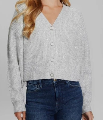 Suéter cárdigan con lentejuelas Riley gris Guess para mujer talla L Foto 1 de 2