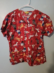 WonderWink Brand Holiday Dogs On Red Scrub Top - sz sz M - Picture 1 of 4