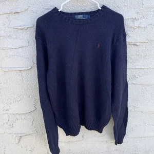 Vintage 90er Polo Pullover dunkelblau Langarm Herren Large 100% Baumwolle Preppy Strick - Bild 1 von 4