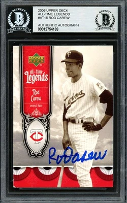 Tarjeta Rod Carew firmada automáticamente 2006 Upper Deck All Time Legends ATL-15 Twins Beckett Foto 1 de 2