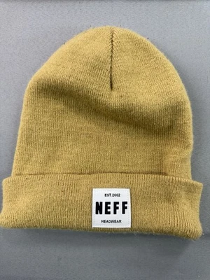 Neff Hombre Amarillo Puños Tejido Gorro Blanco Logo Parche Frontal Centro Patinador OS Foto 1 de 4