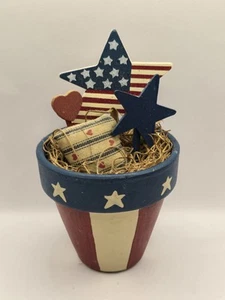 Wooden July 4th heart flower pot American flag home decor - Picture 1 of 4