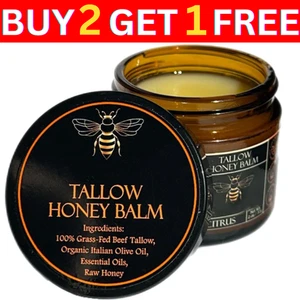 New Organic Grass-Fed Beef Tallow Balm With Raw Honey Moisturizing Cream 100g - Picture 1 of 11