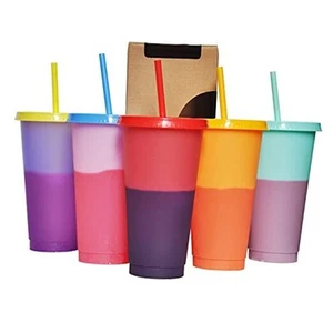 Color Changing Cups, 5 Pack 24oz Plastic Tumblers, Reusable Iced Coffee & - Picture 1 of 7
