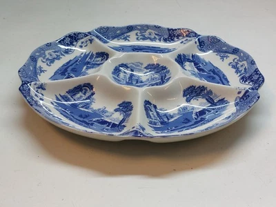 Spode Italian Design Blue and White Divided  Chip and Dip Bowl - Image 1 of 4