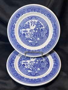 2 VTG BUFFALO CHINA Restaurant Ware Salad Plates BLUE WILLOW USA 1950’s - Picture 1 of 24