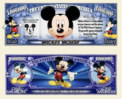 ✅ Pack of 50 Disney’s Mickey Mouse Dollars 1 Million Collectible Novelty Money ✅ - Image 1 of 4