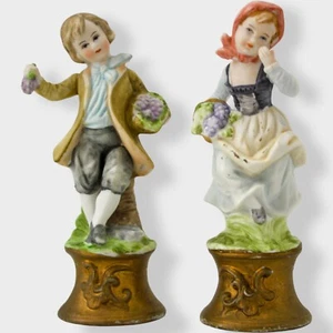 Juego de dos figuras coloniales de porcelana Bisque de colección recogiendo uvas # 7858 - Imagen 1 de 17