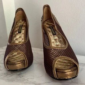 Shane & Shawn Sz7 Gold & Brown Platform Stiletto - Picture 1 of 7