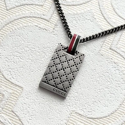 Collana Gucci Diamantissima Linea Sherry 310481 Argento 925 Placca Ciondolo I... - Immagine 1 di 4