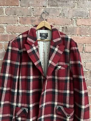 Chaqueta vintage RRL para hombre, talla grande, lana tartán roja Foto 1 de 4