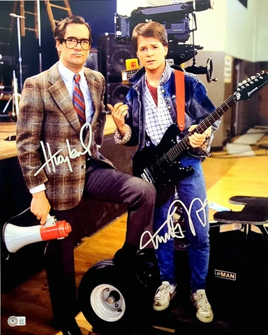 MICHAEL J FOX & HUEY LEWIS Signed Autograph "BACK TO THE FUTURE" 16x20 Photo BAS Cover