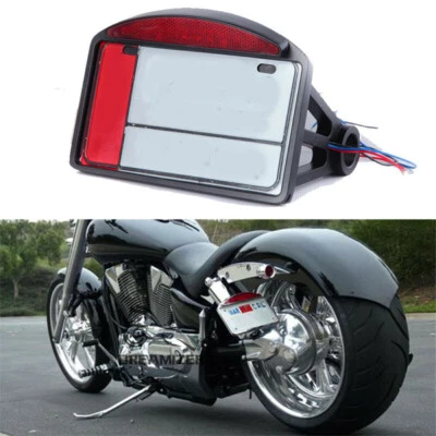 For Honda Fury 7/8" Side Mount LED License Plate Holder Bracket Tail Light Black - Image 1 of 4