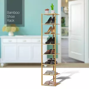 11"Bamboo Entryway[FREESTANDING SHOE RACK]High Heel Storage Stand Corner Shelves - Picture 1 of 60