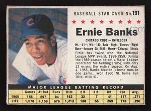 1961 Post Cereal Baseball -#191 ERNIE BANKS (Chicago Cubs) *BOX* - Picture 1 of 2