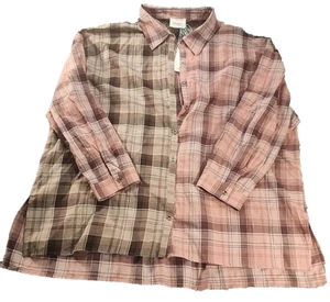 Andree by Unit Womens 3XL Shirt Button Down Plaid Long Roll up Sleeves Boho NWT - Picture 1 of 13