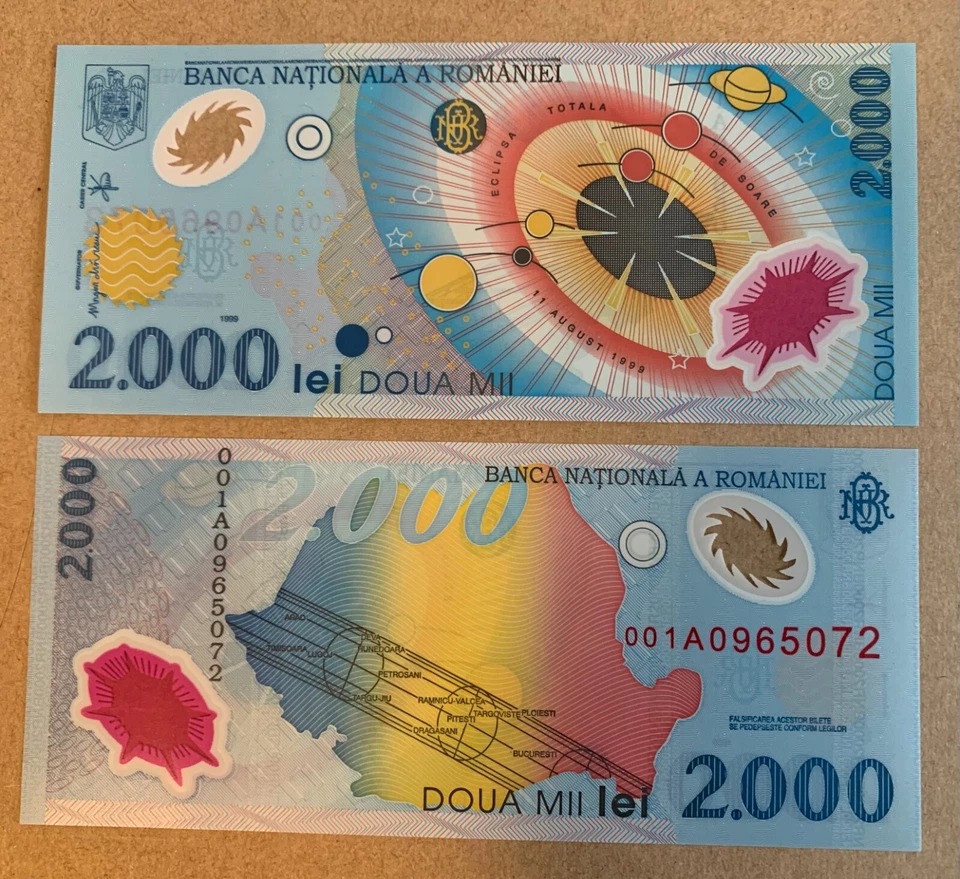 Romania , 2000 Lei , 1999 , UNC  polymer banknote Solar eclipse banknote - Image 1 of 1