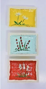 Creative Co-Op DA8357A 4"L x 3"W Stoneware Plates with Tiny Flowers Set of 3 - Picture 1 of 4