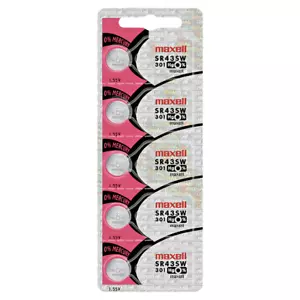 Maxell 301 SR43SW Silver Oxide Watch Batteries (5 Batteries) - Picture 1 of 5