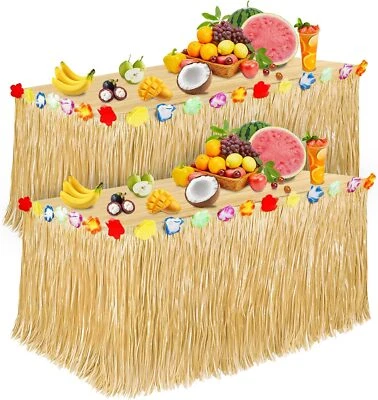 Luau Decoraciones de Fiesta, Falda de Mesa de Hierba para Decoración de Fiesta Tropical Hawaiana Foto 1 de 2
