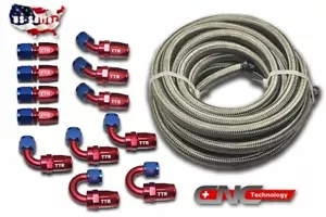 30FT AN12 Stainless Steel Braided Fuel Line 12 Fittings Hose End Adaptor Swivel - Bild 1 von 6