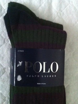 Paquete de 2 calcetines Polo Ralph Lauren púrpura/verde a rayas y verde liso nuevos con etiquetas Foto 1 de 4