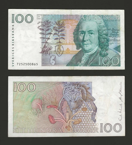 SWEDEN 100 Kronor 1986-1992, P-57a, Sign: Erik Åsbrink & Bengt Dennis, Circ Cover