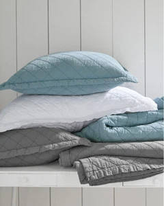 Garnet Hill SHAMS Textured-Diamond Organic Cotton GRAY Euro PAIR (2) - Picture 1 of 1