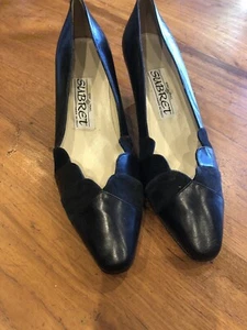VINTAGE SIZE 5.5 EU 38.5 BLACK QUALITY FINE 100% LEATHER SUEDE COURT SHOE SUBRET - Picture 1 of 12