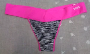 Vtg Women's PINK VICTORIA'S SECRET Extra LowRise Thong Panties PINK - BLACK / L - Picture 1 of 4