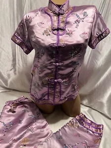 Set top e fondo broccato cinese tradizionale orientale viola floreale - Foto 1 di 13