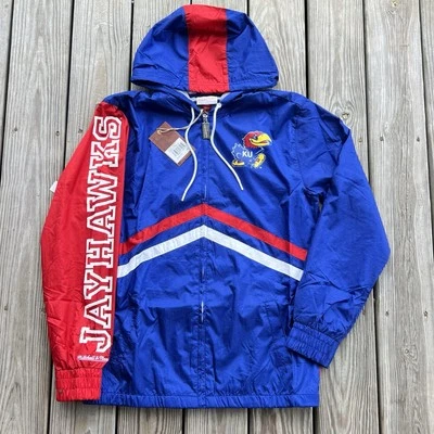 Cortavientos Mitchell & Ness Kansas Jayhawks azul cremallera completa con capucha mediana para hombre Foto 1 de 4