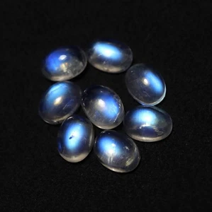 8x6MM Oval 11.6Ct Real AAA Blue Fire White Rainbow Moonstone Cabochons 8 Pcs Lot - Picture 1 of 7