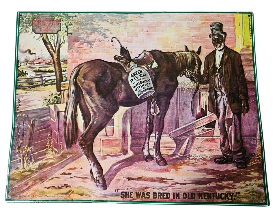 Green River Whiskey Advertising Tin Sign "SHE WAS BRED IN OLD KENTUCKY," - Image 1 of 4