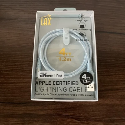 LAX Apple MFI-Certified Charge & Sync Lightning Cable 4ft blue color - Image 1 of 4