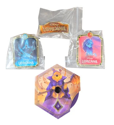Set of 3 Disney Lorcana Promo Pins Sisu Hades Orange Logo and Lore Counter - New - Image 1 of 2