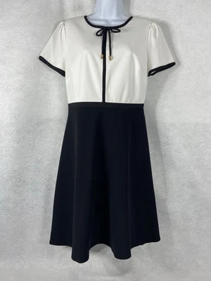Karl Lagerfeld Dress Women’s 8 Black White Fit & Flare Short Sleeve Bow - Image 1 of 4