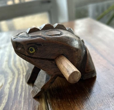 "Instrumento musical de percusión bloque raspador rana croante de madera de 4"" divertido fabricante de ruido" Foto 1 de 4