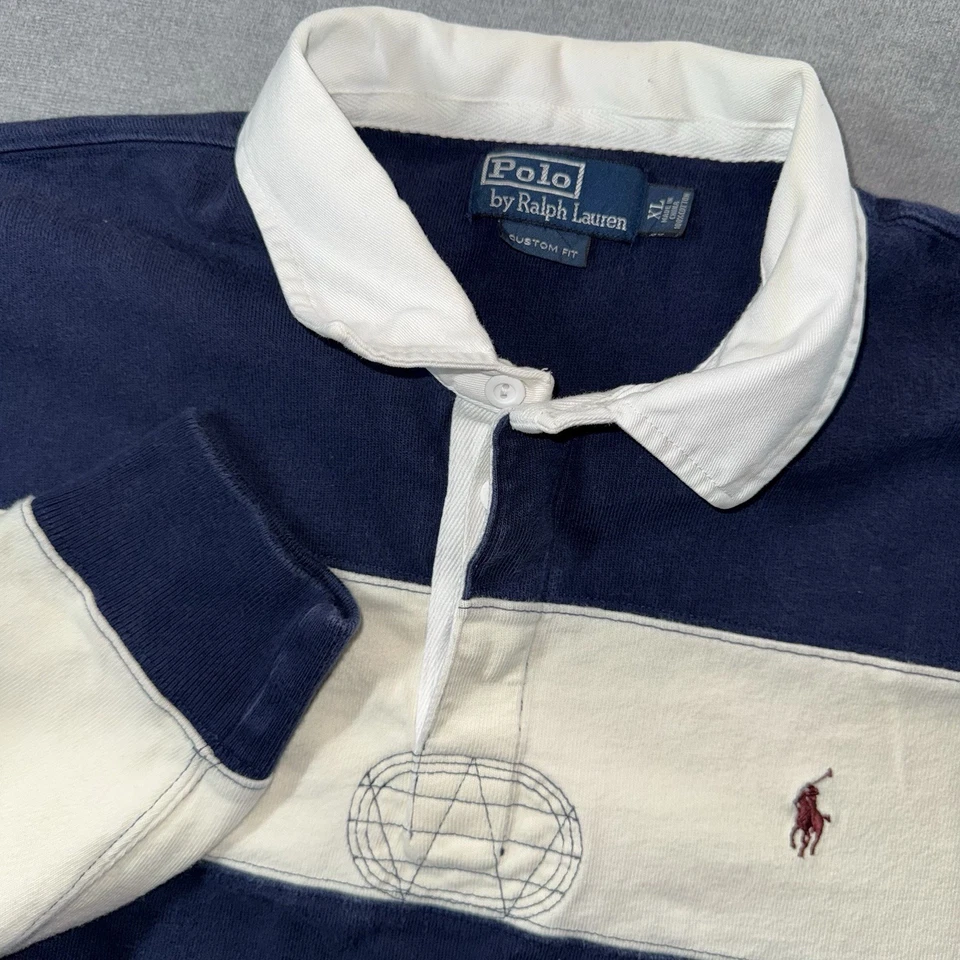 Polo Ralph Lauren Rugby Polo De Colección Para Hombres XL Ajuste Personalizado Azul Crema Rayas Pesado Foto 1 de 4