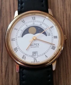 Alfex Watch Gents Vintage MoonPhase Date New Strap & Battery Working A Stunner - Picture 1 of 9
