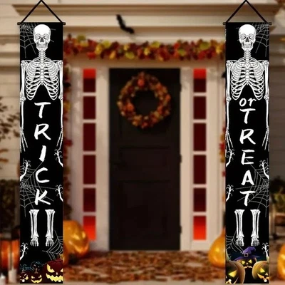 Halloween Porch Banner Trick or Treat Polyester Sign for Front Door Wall Spooky — 第 1/4 张图片